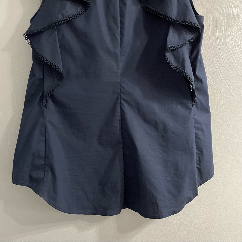 Pearl Navy Ruffle Sleeveless Button-Front Blouse - Picture 10 of 14